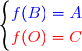 \begin{cases} \blue f(B)=A \\\red f(O)=C\end{cases}